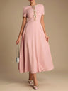 Womens Bow-Knot Short-Sleeve Casual Dress