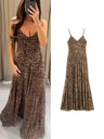 Vintage Leopard Sling Backless Maxi Dress