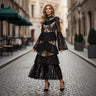 Stand-collar Embroidered Ruffled Maxi Dress