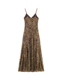Vintage Leopard Sling Backless Maxi Dress