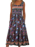 Bohemian Floral Beach Sundress with Pockets
