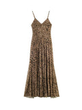 Vintage Leopard Sling Backless Maxi Dress