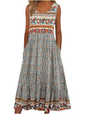 Bohemian Floral Beach Sundress with Pockets