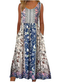Bohemian Floral Beach Sundress with Pockets