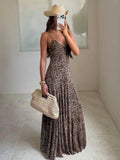 Vintage Leopard Sling Backless Maxi Dress